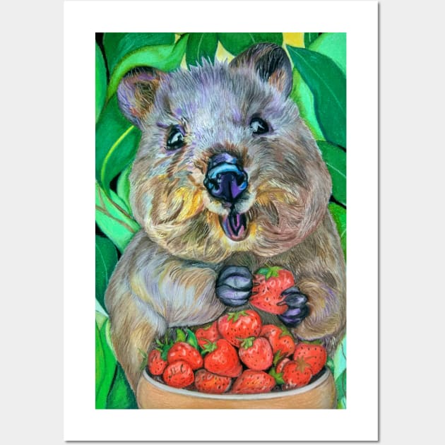 Quokka with Strawberries Wall Art by mariasibireva